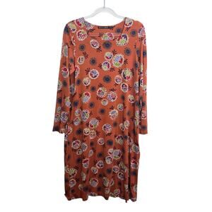 Gudrun Sjödén Jersey Midi Dress Scandi Floral Rust Orange Multi Color Pockets M
